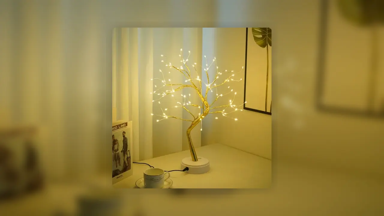 LED Copper Wire Bedroom Light glowing warmly on a small bedroom surface
