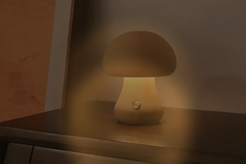 Cauora Mushroom Glow Night Light used as a warm accent after sunset