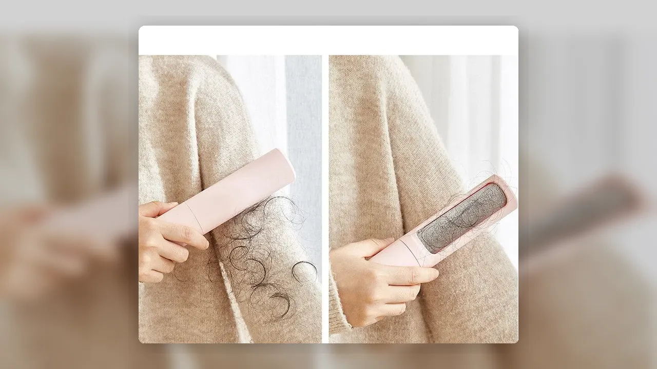 Self-Cleaning Pet Hair Remover Duo removing loose hair from a soft fabric surface
