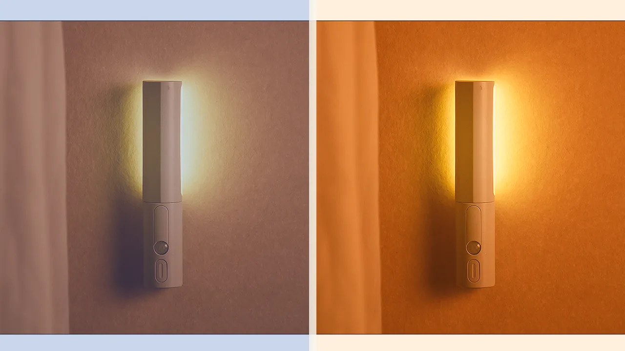 Cauora Soft Motion Night Light showing a warmer bedroom lighting option