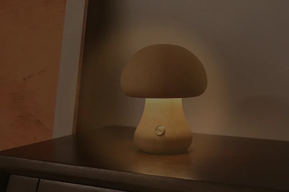Warm bedside lamp close-up in a bedroom corner