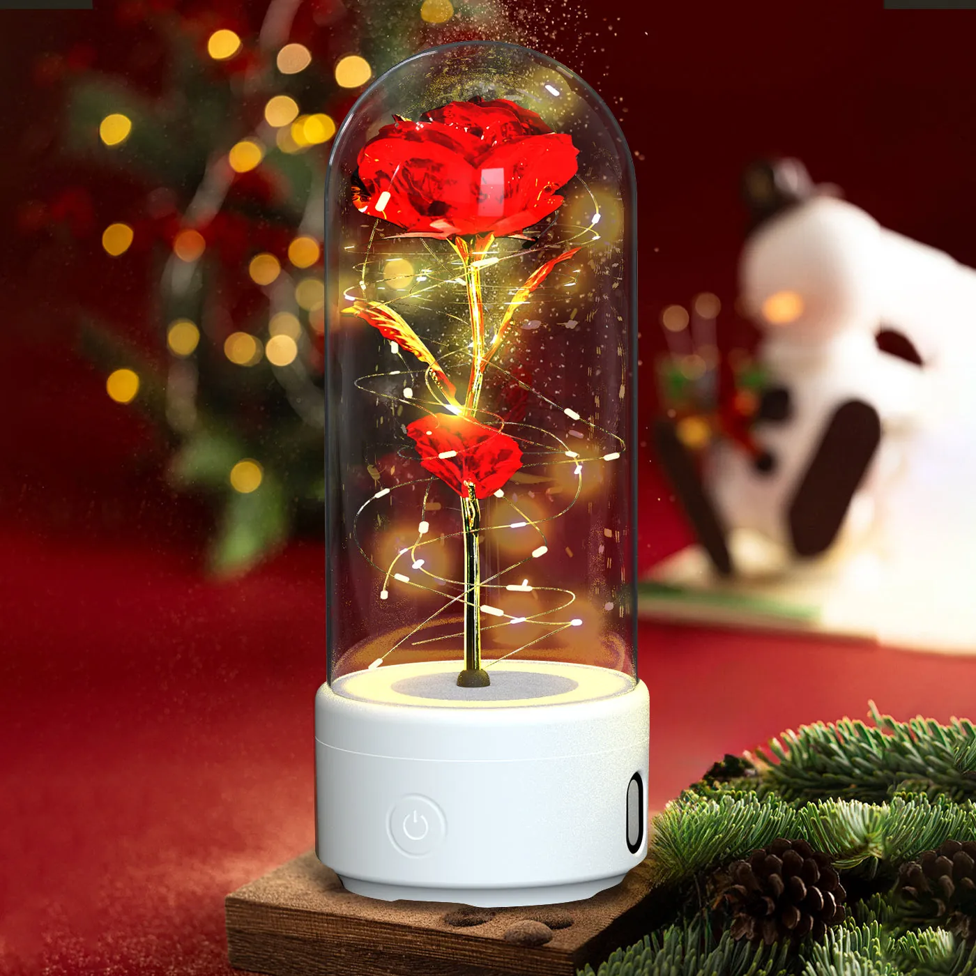 Red rose Bluetooth speaker lamp on white base