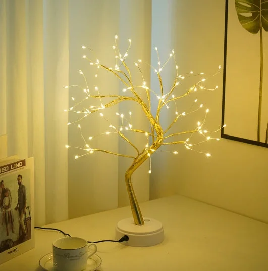 Rice grains in gold tree LED copper wire light variant